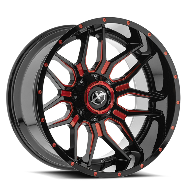 XF OFF-ROAD XF-222 GLOSS BLACK & RED MILLED 22X12 8X165.1/8X180 -44 +125.2 *NC*