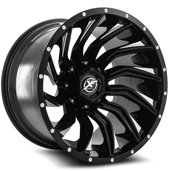 XF OFF-ROAD XF-224 GLOSS BLACK & MILLED 22X12 8X6.5 8X170 -44 +125.2 *NC*