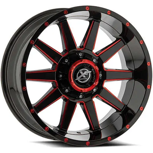 XF OFFROAD-XF220 GLOSS BLACK/RED MILLED 20X9.0 BLANK +0 +108 *5X135/5X135/5X5.5/6X135/6X5.5* *RT*
