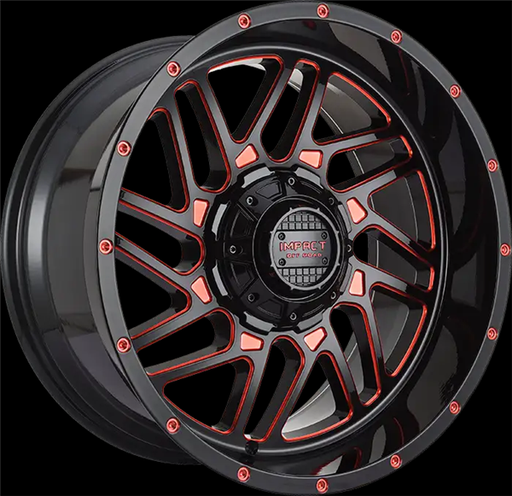 [808GBR-21066-12] 20X10 IMPACT RACING 808 6X139.7/6X135 -12MM (106.1MM) GLOSS BLACK RED MILLED