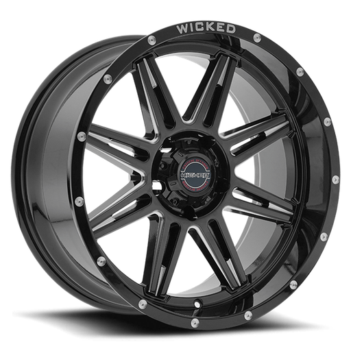 [W905200555-24GBMW] 20X10 WICKED 905 5X139.7 -24MM C.B. 108 GLOSS BLACK MILLED