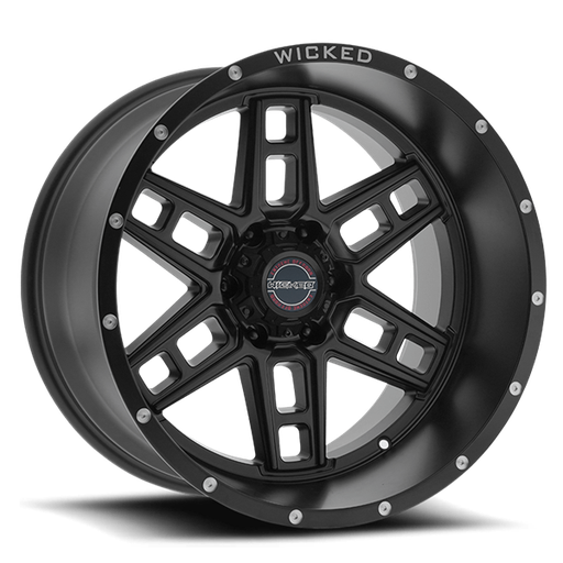 [W906200550-12MB] 20X10 WICKED 906 5X127 -12MM C.B. 71.5 SATIN BLACK MILLED RIVET