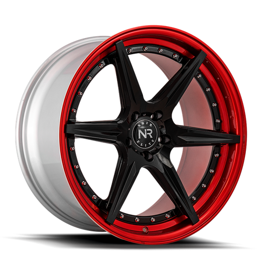 [NR10420855545-35GBRL] 20X8.5 NOIR ELITE NO 104 5X114.3 35MM C.B 73.1 GLOSS BLACK W/RED LIP