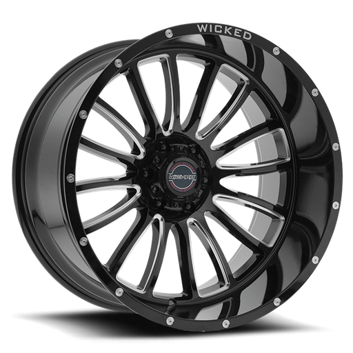 [W908220550-18MB] 22X10 WICKED W908 5X127 -18MM C.B 71.5 GLOSS BLACK MILLED RIVETS