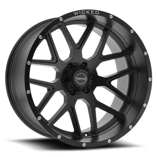 [W903222655-44MB] 22X12 WICKED 903 6X139.7 -44MM C.B. 106.2 SATIN BLACK MILLED RIVET