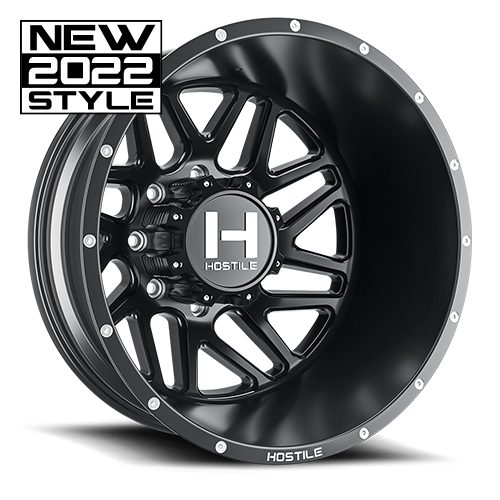 [H401-22828200-221BB] 22X8.25 HOSTILE H401 8X200 -221MM C.B 142.2 ASPHALT ( SATIN BLACK ) DUALLY REAR OUTER