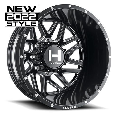 [H401-22828210-221B] 22X8.25 HOSTILE H401 8X210 -221MM C.B 154.3 BLADE CUT ( BLACK MILLED ) DUALLY REAR OUTER