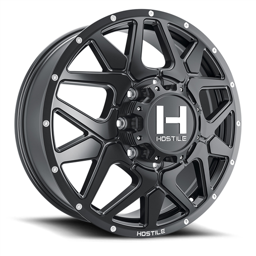 [H402-22828165+123BB] 22X8.25 HOSTILE H402 8X165 +123MM C.B 121.6 ASPHALT ( SATIN BLACK ) DUALLY FRONT