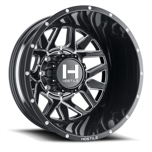 [H402-22828210-221B] 22X8.25 HOSTILE H402 8X210 -221MM C.B 154.3 BLADE CUT ( BLACK MILLED ) DUALLY REAR OUTER