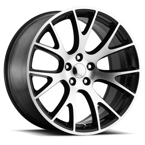 [R218-22915GBM] 22X9.5 DODGE HELLCAT REPLICA WHEELS 5X115 +18MM C.B 71.6 GLOSS BLACK MACHINED