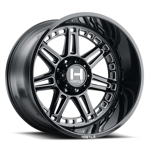 [H124-2012818047B] 20X12 HOSTILE H124 8X180 -44MM C.B 125.2MM BLADE CUT (GLOSS BLACK MILLED)
