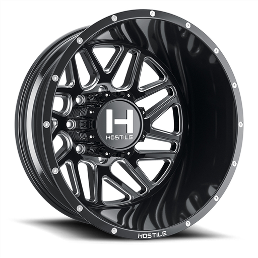 [H401-22828165-221B] 22X8.25 HOSTILE H401 8X165 -221MM C.B 142.2 BLADE CUT (GLOSS BLACK MACHINE) DUALLY REAR OUTER