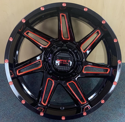 [820GBR-21056-12] IMPACT OFF-ROAD 820 20X10-12 5X139.7+5X127 CB-87.1 GLOSS BLACK/RED MILLED***RED****