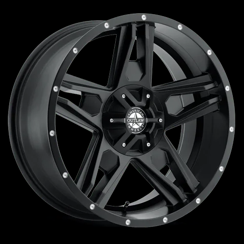 [48773 LONESTAR] AMERICAN OUTLAW LONESTAR 20X9-10 5X127 CB-71.5 B SATIN BLACK MILLED RIVETS