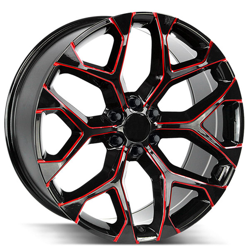 [2112209047+25BMR] 2112 SNOWFLAKE CHEVY REPLICA 20X9+25 6X139.7 C.B 78.10 BLACK MILLED RED LINE