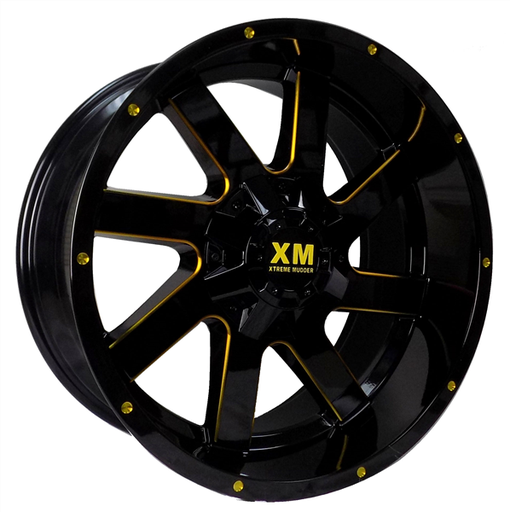 [XM322201076+0GBYM] XTREME MUDDER XM-322 8026 20X10+0 5X115+5X127 C.B 78.10 GLOSS BLACK YELLOW MILLED