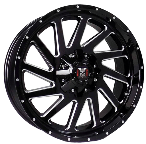 [A388200970+GBMD] XTREME MUDDER XM-306 A388 20X9+0 5X114.3+5X127 C.B 78.10 GLOSS BLACK MILLING EDGE & DOTS