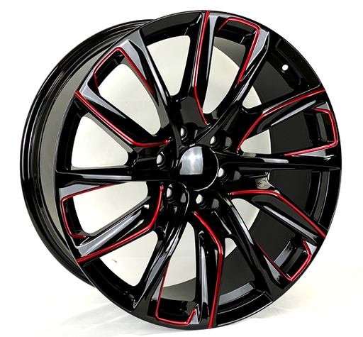 [2103229047+31GBMR] 2103 CHEVY, GMC, CADILLAC REPLICA 22X9+31 6X139.7 C.B 78.10 BLACK MILLED W/ RED LINE
