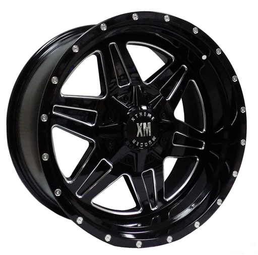 [E18221074+0GBMWMR] XTREME MUDDER XM-317 E18 22X10+0 5X139.7+5X150 C.B 110 GLOSS BLACK MILLING WINDOW MILL RIVET