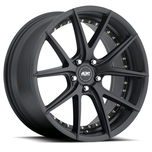 [20165F010145LT] AVAT AV1 20X9.5+40 5X120 MATTE BLACK (UNDER CUT) GOLD RIVETS*** STAGGERED***
