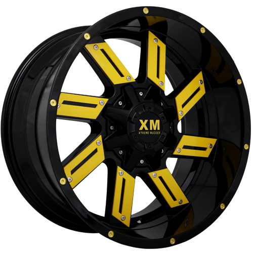 [XM319221230-44GBY] XTREME MUDDER XM-319 7246-47 22X12-44 5X127+5X139.7 C.B 78.10 GLOSS BLACK YELLOW INSERTS