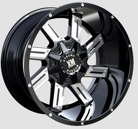 [XM319221274-44GBCI] XTREME MUDDER XM-319 A0083 8023 22X12-44 5X139.7+5X150 C.B 110 GLOSS BLACK CHROME INSERTS