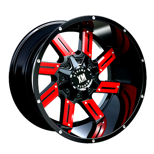 [XM319221247-44GBR] XTREME MUDDER XM-319 7231-62 22X12-44 6X135+6X139.7 C.B 106 GLOSS BLACK RED INSERTS*SPECIAL*