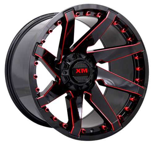 [XM301241270-44GBRM] XTREME MUDDER XM-301 24X12-44 5X114.3+5X127 C.B 78.10 GLOSS BLACK RED MILLED RED RIVETS