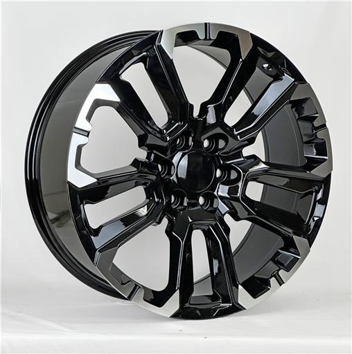 [2137229047+28BMF] 2137 CHEVY, GMC, CADILLAC REPLICA 22X9+28 6X139.7 C.B 78.10 BLACK MACHINE FACE